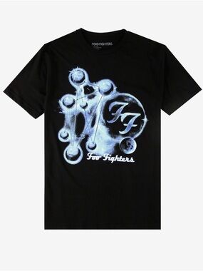 Hot Topic Black Foo Fighters Cosmic Bubbles Short Sleeve Tee with Blue Graphic